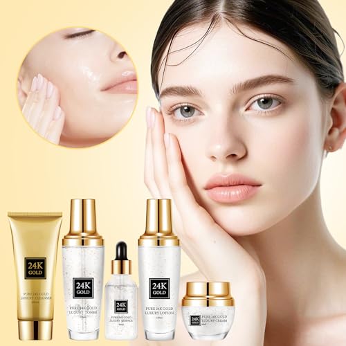 24K Gold Skincare Set,Moisturizing Face Skincare Kit 5PCS - Product Imagery