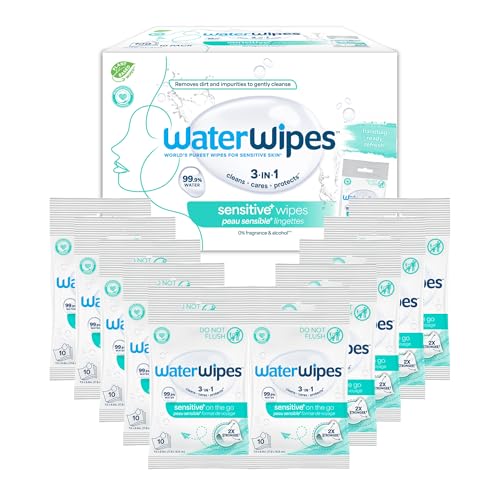 WaterWipes Beauty Sensitive+ On-The-Go Facial Wipes, 99.9% - Product Imagery