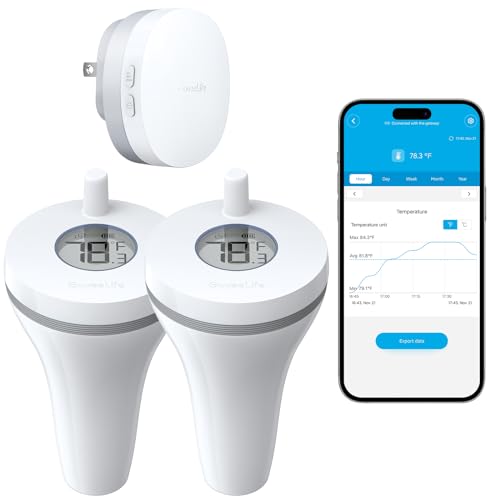 GoveeLife WiFi Pool Thermometer P1 Wireless, Water Thermometer, 2 Set – White White Cyan Blue, Plastic