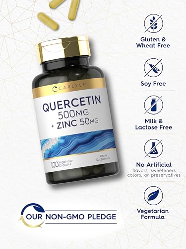 Carlyle Quercetin 500mg Capsules | with 50mg Zinc | 100 Count - Product Imagery