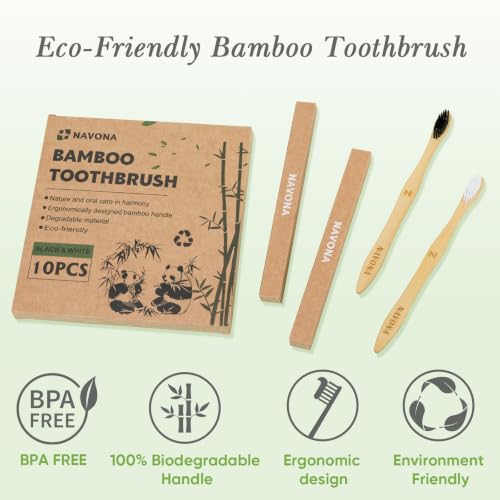 10 PCS Bamboo Toothbrushes, Individually Wrapped Wooden - Product Imagery