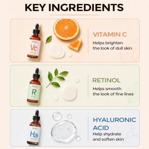 Face Serum Gift Set, Vitamin C Retinol Hyaluronic Acid, 3 x 1 Fl - Product Imagery