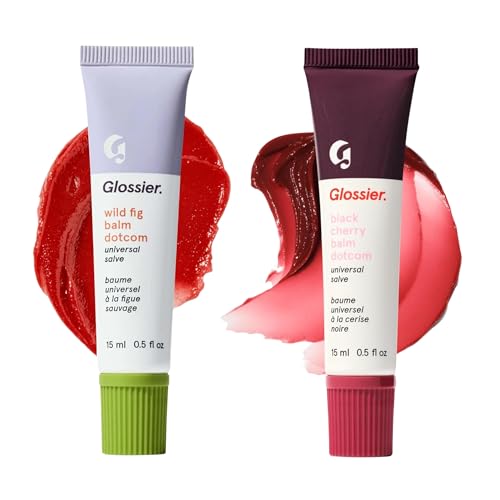 Glossier Tinted Balm Duo - Wild Fig (15ml) & Black Cherry Lip Balm (15ml), Hydrating Care with Sheer Coral & Burgundy Ti