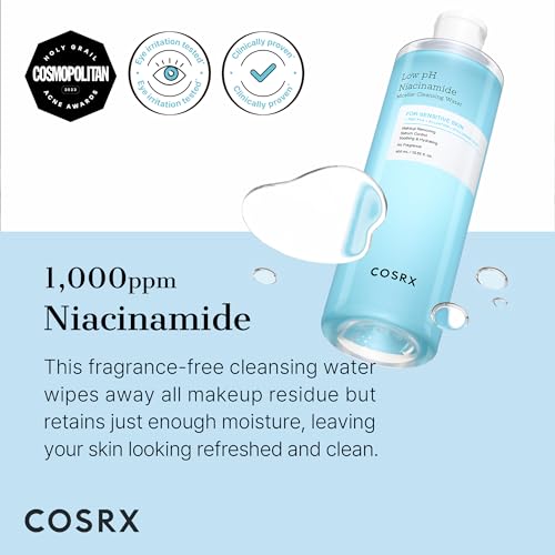 COSRX Low pH Niacinamide Cleansing Water for Sensitive Skin, - Product Imagery