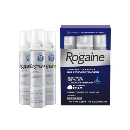 Men's Rogaine 5% Minoxidil Topical Foam, Unscented, 3 x 2.11 oz – Unscented