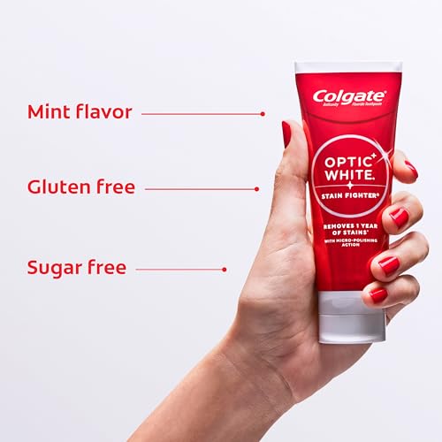 Colgate Optic White Stain Fighter Whitening Toothpaste, Mint, 4 - Product Imagery