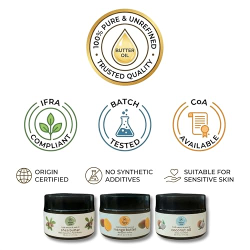 Mango Butter, Shea Butter & Coconut Oil Set for Skin, Hair & Body - Product Imagery