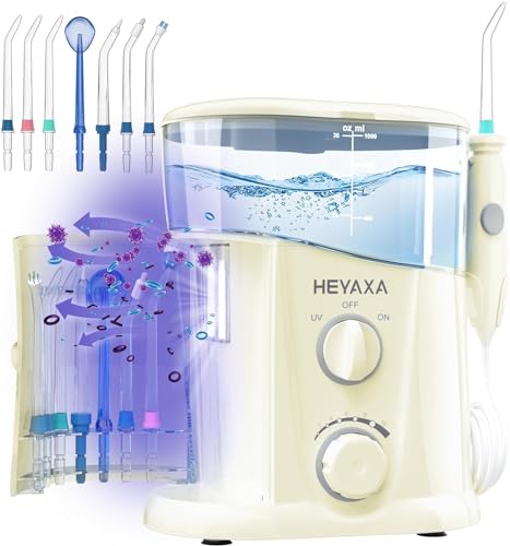 HEYAXA Water Dental Flosser for Teeth Cleaning with 1000ML Large Capacity and UV Storage, 10 Adjustable Pressure Electri