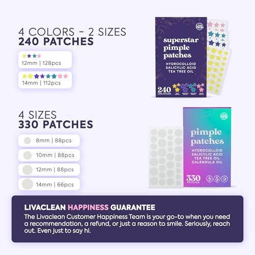 Livaclean 240 CT Star Pimple Patches for Face + 330 CT Acne - Product Imagery