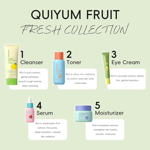 QUIYUM Fruit Skincare Set for Teen Girl, 5 Daily Routine Beauty - Product Imagery