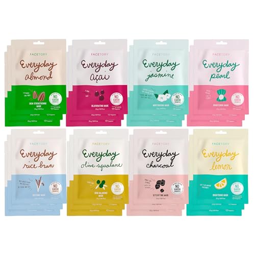 FACETORY Everyday 8 Korean Face Mask Variety Pack, 24 Count – Natural, Unscented, 1 Count (Pack of 24)