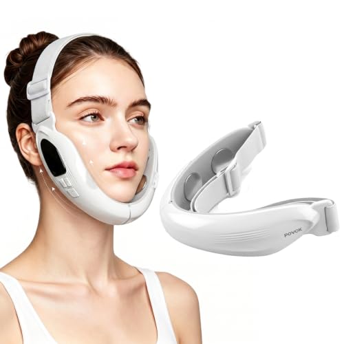 POVOK V Face Beauty Device with Adjustable Elastic Strap, White