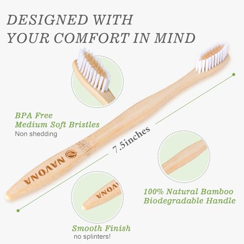 10 PCS Bamboo Toothbrushes Pack, Natural & Eco-Friendly Wooden - Product Imagery