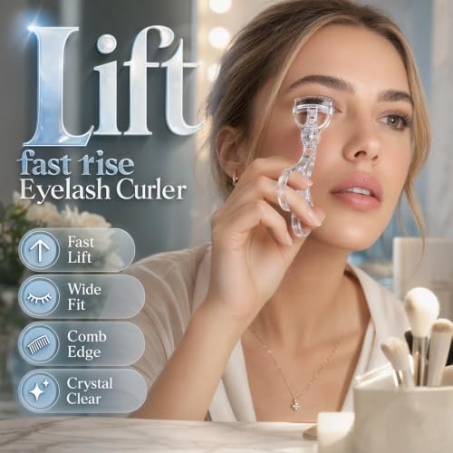 Wide-Angle Frameless Eyelash Curler with Comb, Clear - Product Imagery