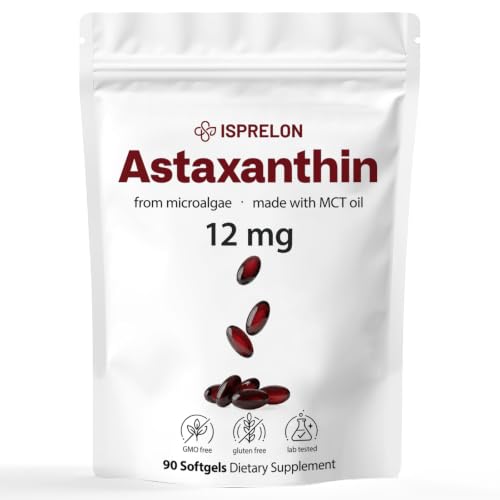 Astaxanthin 12mg with MCT Oil - Travel Size 90 Softgels, 3 Month - Product Imagery