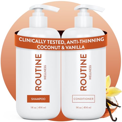 Routine Wellness Anti-Thinning Shampoo & Conditioner - Coconut & Vanilla – Gluten Free, Paraben Free, Phthalate Free, Si