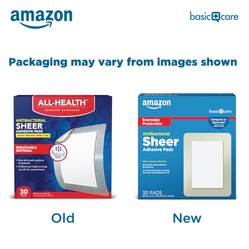Amazon Basic Care Sheer Adhesive Pad Bandages for Minor Cuts, - Product Imagery