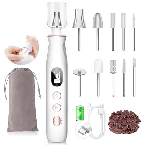 HSKAI Electric Nail File Drill, Cordless Toe Nail Grinder for Thick Toenails & Callus, 10-Speed 2000mAh Rechargeable Nai