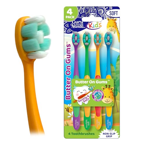 GuruNanda Butter On Gums Kids Toothbrush - 4 Pack Extra Soft - Product Imagery
