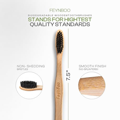 Bamboo Toothbrushes Hard Bristles 6 Pack - BPA Free Bristles - Product Imagery