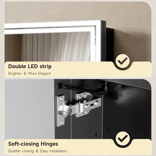 30"x32" LED Lighted Medicine Cabinet, LED Mirror with Defogger, - Product Imagery