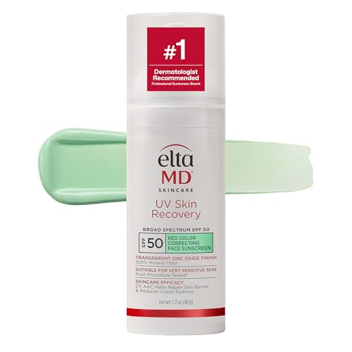 EltaMD UV Skin Recovery 100% Mineral Face Sunscreen, SPF 50 – Green Tinted (1.7 oz), Fragrance Free
