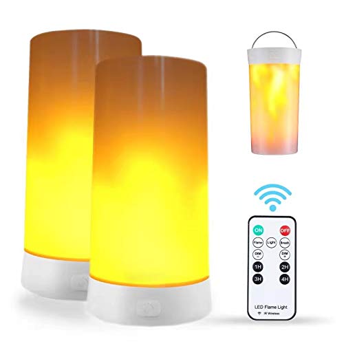 DI MORE 2PCS LED Flame Light, USB Rechargeable Flame Lamp with Remote & Timer, Waterproof Dimmable Flameless Candles Lig