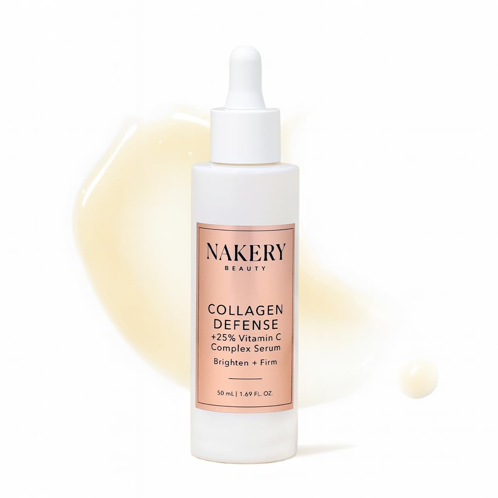 Nakery Collagen Defense Face Serum, 25% Vitamin C Complex with Niacinamide and Peptides, Anti Aging Collagen Booster for