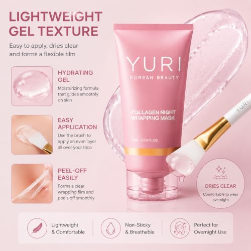YURI Collagen Night Wrapping Mask, Overnight Peel-Off Face Mask, - Product Imagery