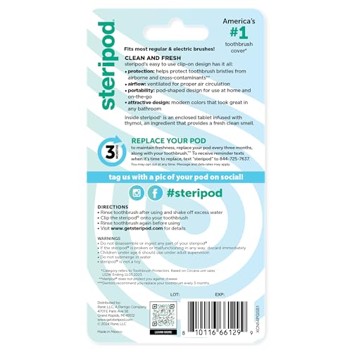 Steripod Clip-On Toothbrush Protector, Green/Blue, 2 Count - Product Imagery
