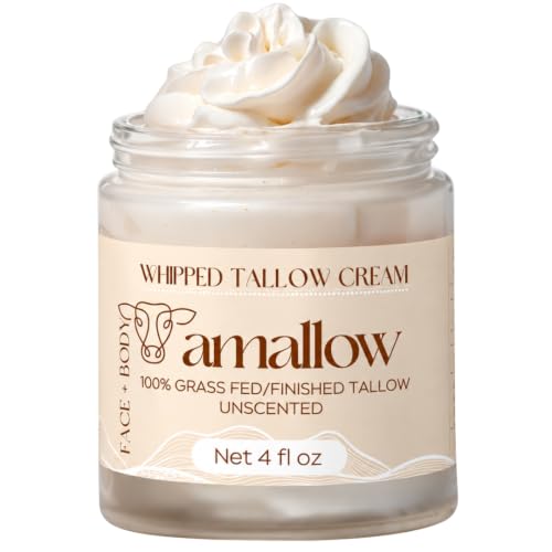 Amallow 100% Grass Fed Beef Tallow for Skin Care - Face + Body - Whipped Moisturizer for Sensitive Skin - Natural Lotion
