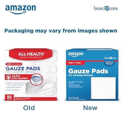 Amazon Basic Care Gauze Pads, 4x4" Sterile Medical Wound - Product Imagery