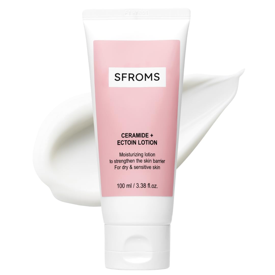 SFROMS Ceramide, Ectoin & Hyaluronic Acid Lotion for Dry & Sensitive Skin, Barrier Repair Moisturizer, Fragrance-Free, D