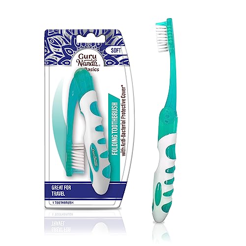 GuruNanda Folding Toothbrush with Built-in Cover, Perfect for - Product Imagery