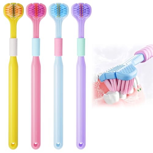 3 Sided Toothbrush with Tongue Scraper, 2026 New Upgraded Medium - Product Imagery