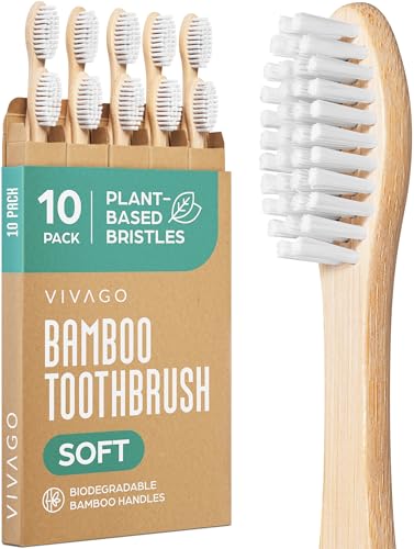 VIVAGO Bamboo Toothbrushes 10 Pack – Plant-Based Soft Bristles - Product Imagery