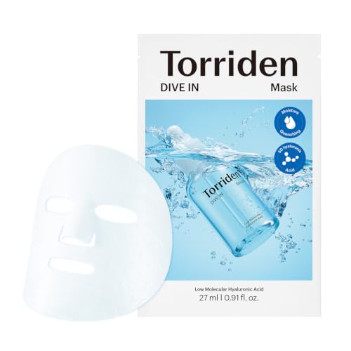 Torriden DIVE IN Hyaluronic Acid Facial Mask (10 sheets) | Deep Hydration Korean Face Sheet Mask | Panthenol & Allantoin