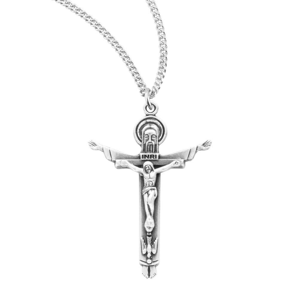 Everlasting Light Jewelry .925 Sterling Silver Holy Trinity Crucifix, Trinity Cross Pendant Necklace With Gift Box & Cha