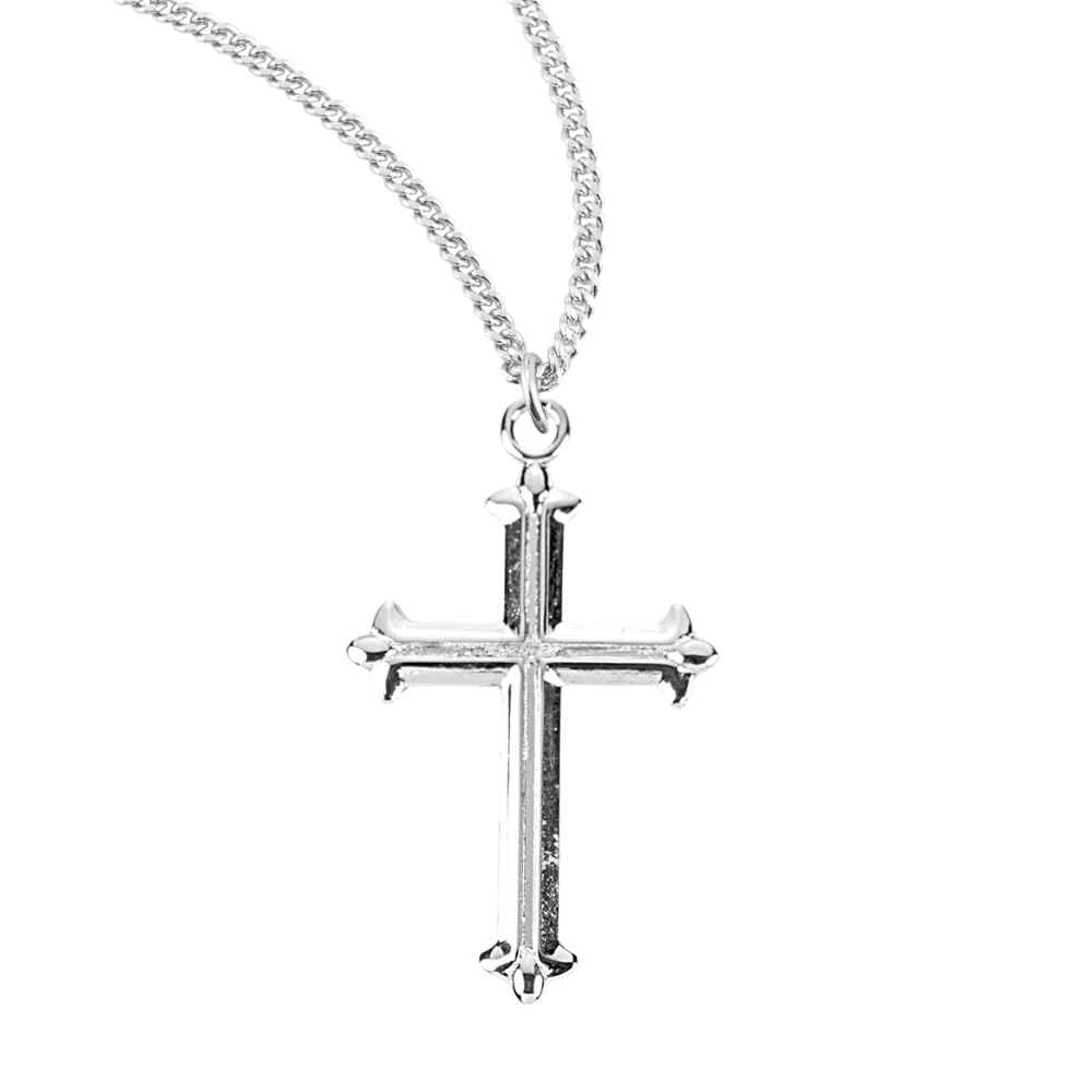 Everlasting Light Jewelry Women's Fleur De Lis Tipped .925 Sterling Silver Cross, 1.2" x 0.7", 18 Inch Rhodium P