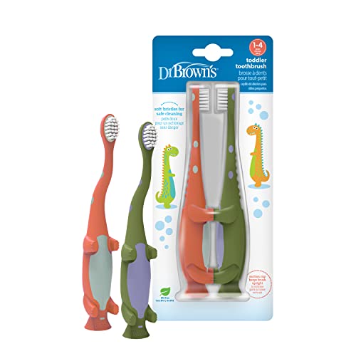 Dr. Brown's Toddler Toothbrush, Green and Orange Dinos, Ages - Product Imagery