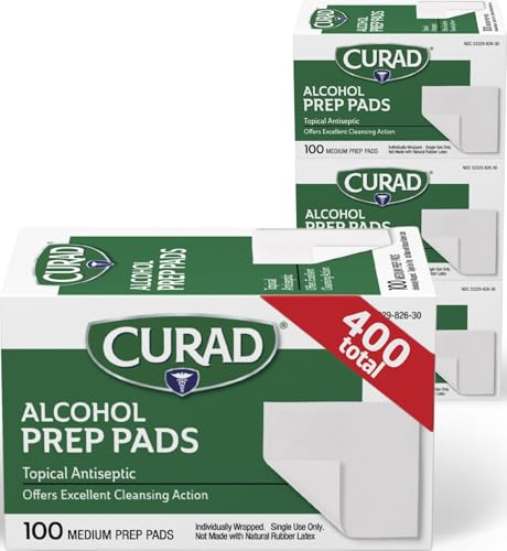 CURAD Alcohol Prep Pads, 400 Count, Medium 70% Isopropyl Alcohol - Product Imagery
