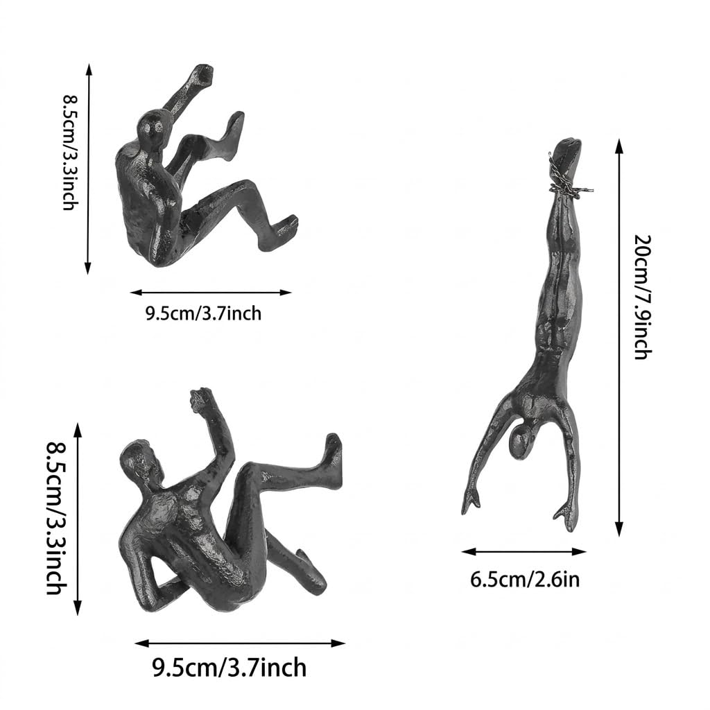NestVogue Set of 3 Climbing Man Wall Sculpture - 3D Industrial Mountaineering Statue, Modern Abstract Rock Climber Wall 