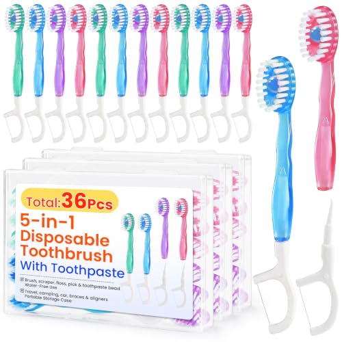 36 Pack 5-in-1 Mini Disposable Toothbrush, WaterlessToothbrushes - Product Imagery