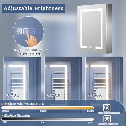 ExBrite LED Lighted Bathroom Medicine Cabinet with Mirror, 24 x - Product Imagery