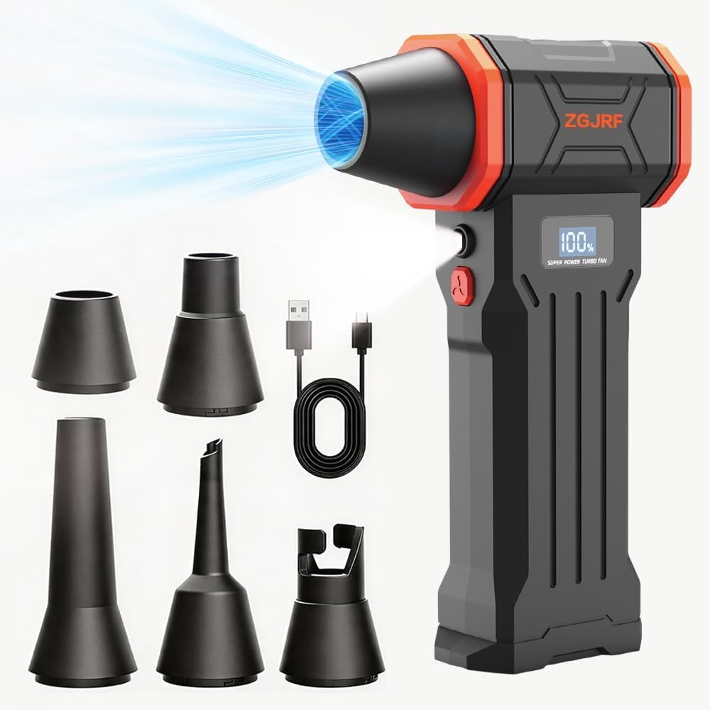 ZGJRF Compressed Air Duster，120000RPM Super Powered Electric Air Duster,4 Gear Adjustable Mini Turbo Blower LED Light,Re
