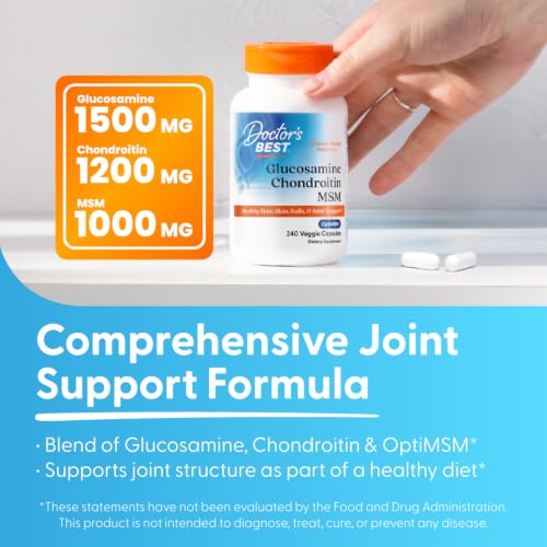 Doctor's Best Glucosamine Chondroitin MSM, Non GMO, 240 Capsules - Product Imagery