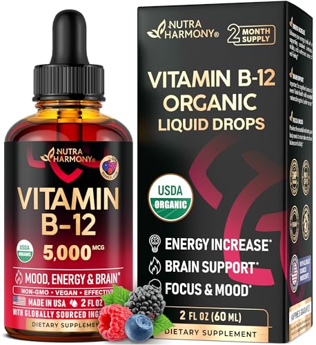 USDA Organic Vitamin B12 Sublingual Drops - Methylcobalamin 5000 - Product Imagery