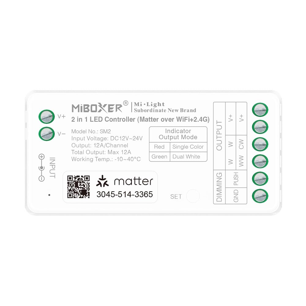 LGIDTECH SM2 Miboxer 2 in 1 Matter LED Strip Light Controller,Smartphone APP Control Directly, Compatible with Siri, Goo