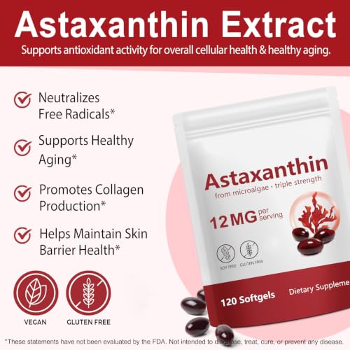Astaxanthin Supplements 12mg, Premium Astaxanthin Antioxidant - Product Imagery