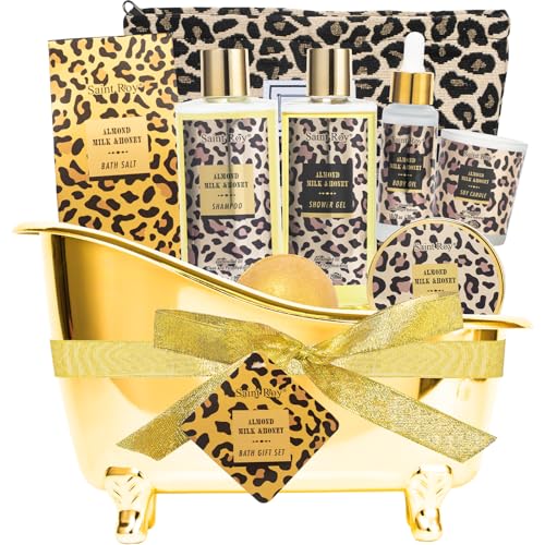 Saint Roy Spa Gift Basket, Spa Kit for Women, Honey & Almond Bath & Body Gift Set – Honey & Almond scents 8Pcs